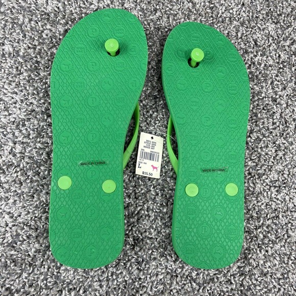 Victorias Secret PINK Dog Logo Green Flip Flops Thong Sandals - Picture 4 of 4